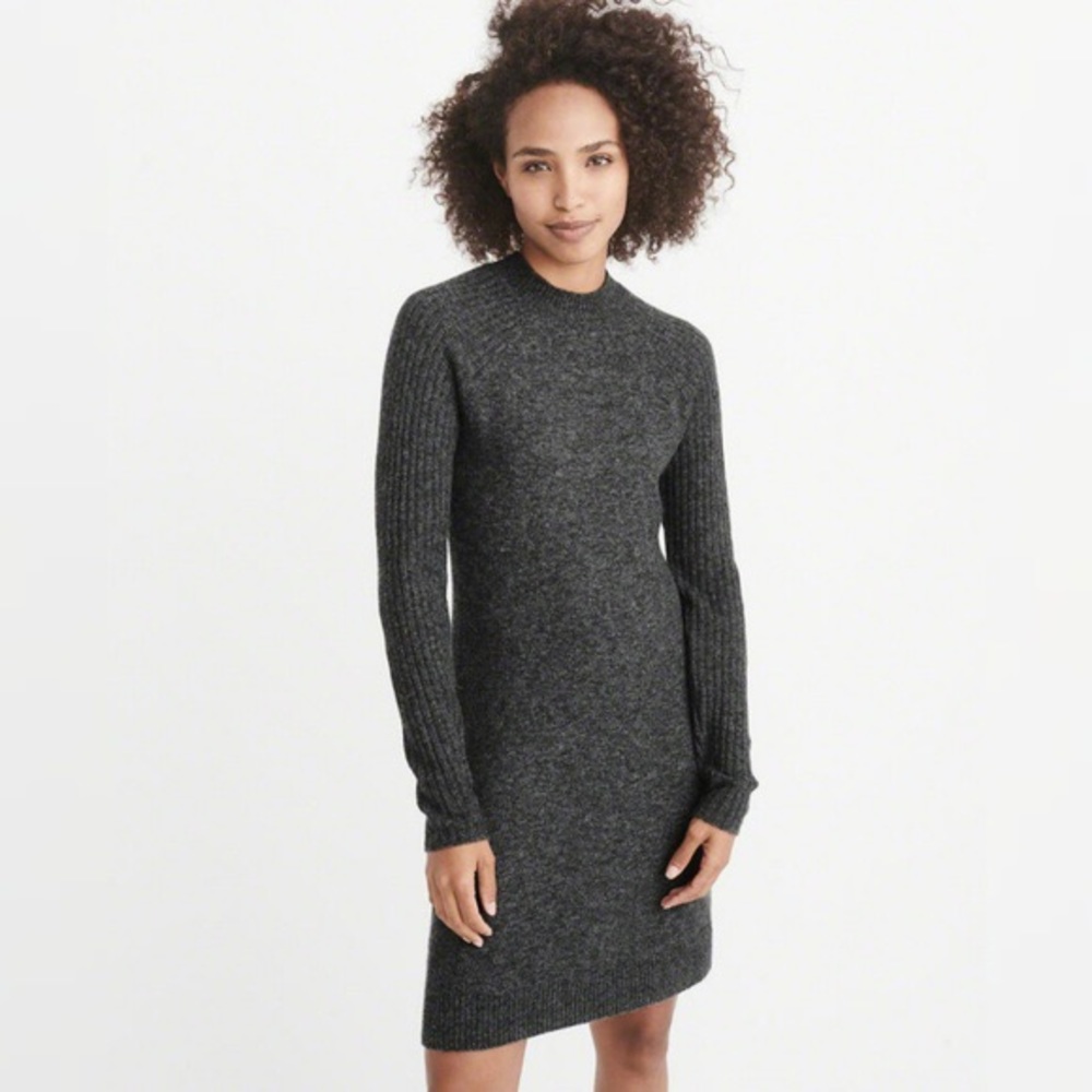 ANF Gray Ribbed Sleeve Sweater Dress
